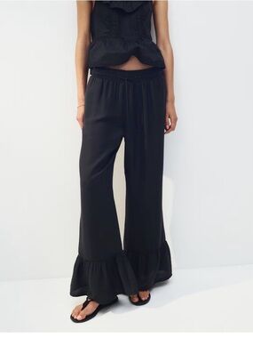 H&M Black  Ruffle-Hem Wide Leg Pants XXL